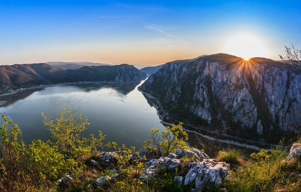 landscape in the Danube Gorges "Cazanele Mari" seen from the Romanian side